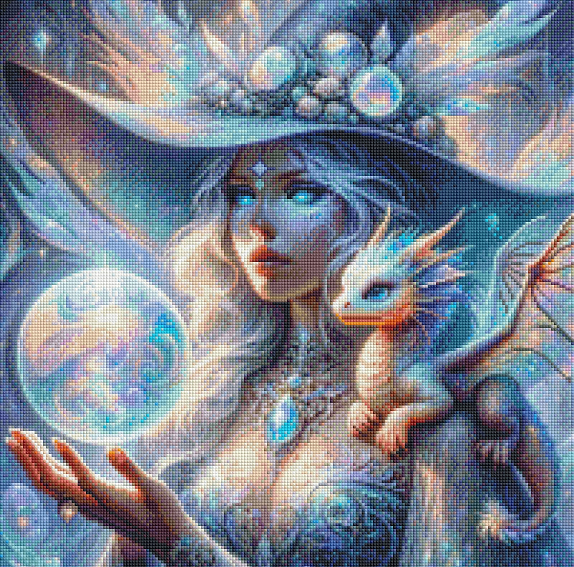 Diamond Painting Bild "Drachenhexe" von AI-Artist Sandrietta_ai 50x50cm (inkl. Neon Stones) TSS-344
