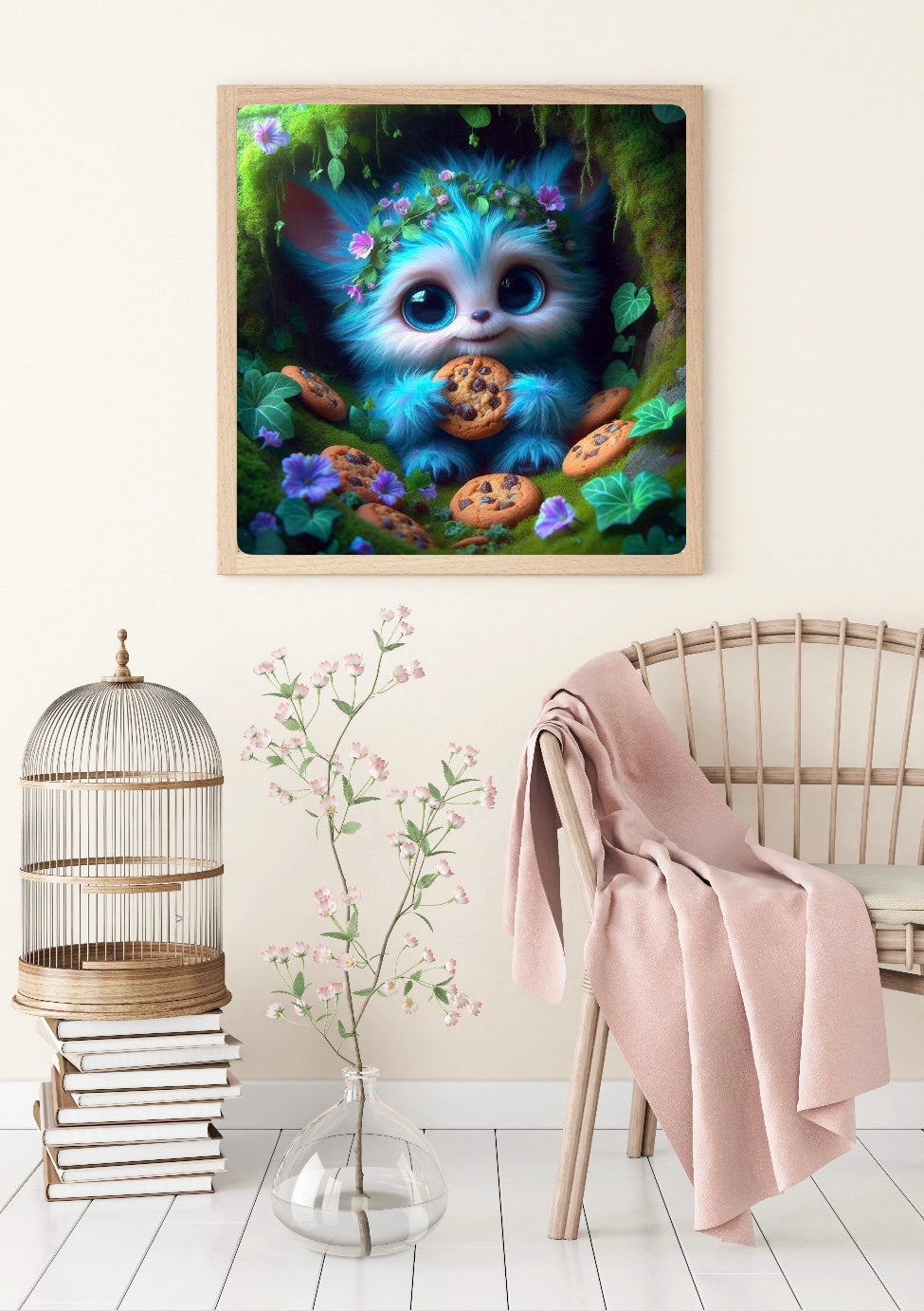 Diamond Painting Bild Waldmonster "Kessy Knusperzahn" von AI-Artist Sandrietta.ai 50x50cm (inkl. Fairy Dust)
