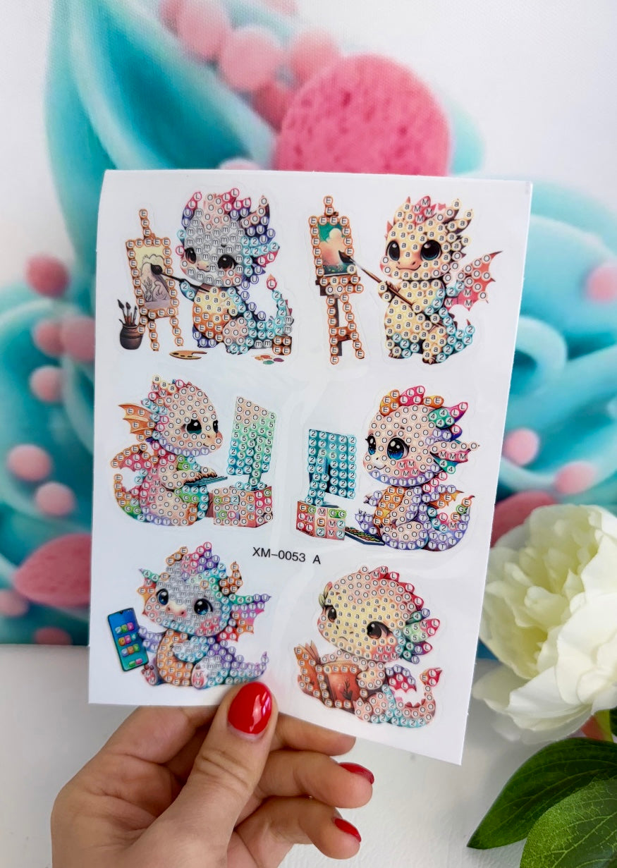 *VORVERKAUF! Diamond Painting Sticker Set "Drachen-Kids" 12 Stück (ST0053)
