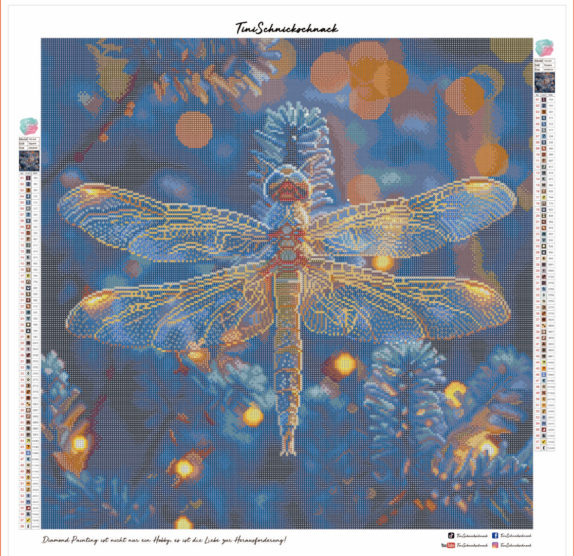 Diamond Painting Bild Libelle "Tanz im Abendtau" von TiniSchnickschnack 60x60cm (inkl. Feenstaub) TSS-646