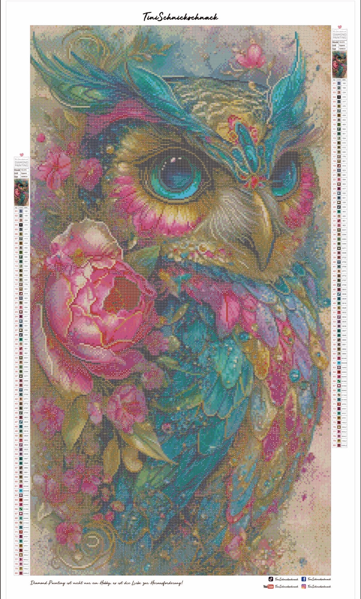 Diamond Painting Bild "Rainbow Owl" von AI-Artist Elly_a.i (Sondersteine Special) 50x90cm TSS-975