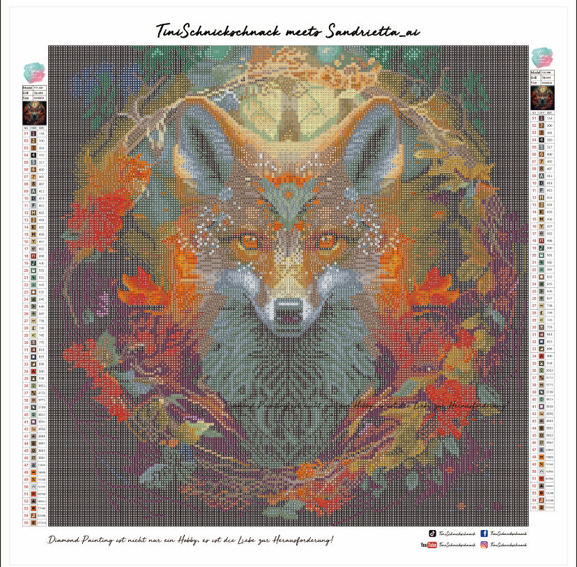 Diamond Painting Bild "Herbstfuchs" von AI-Artist Sandrietta_ai 50x50cm (inkl. Fairy Dust) TSS-448