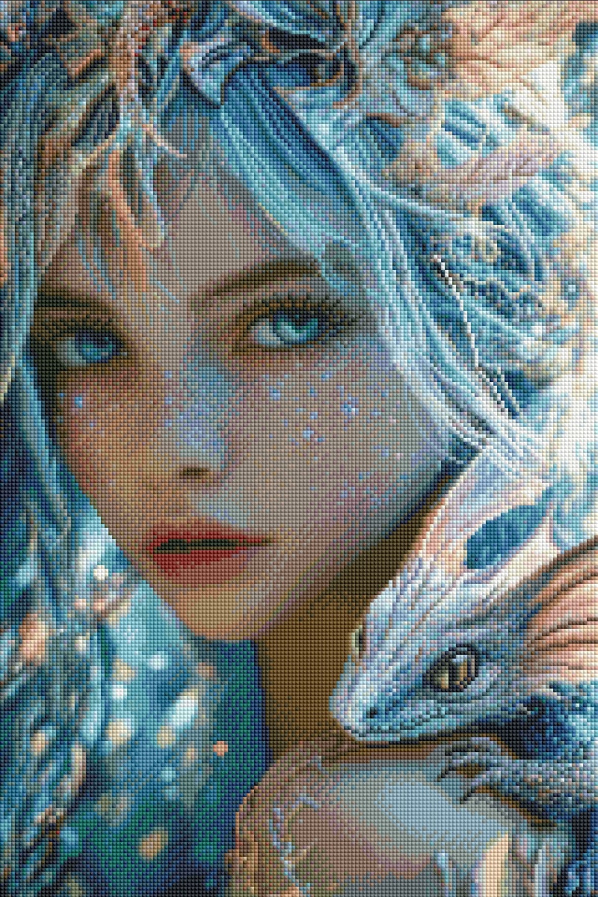 Diamond Painting Bild Drachenmädchen "Lysann" von AI-Artist Sandrietta_ai (inkl. Strass & Feenstaub) 40x60cm TSS-586