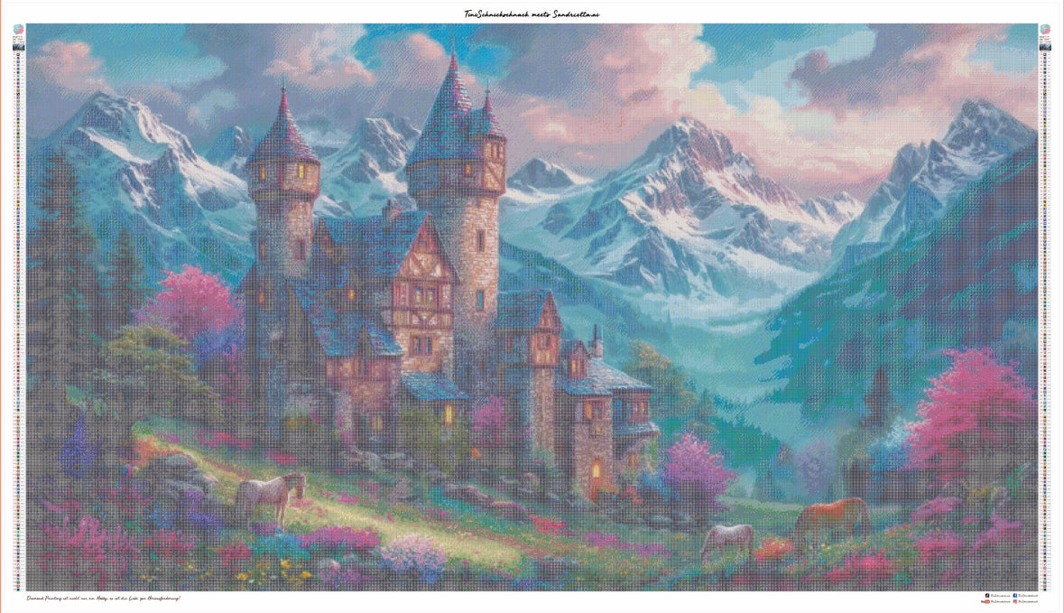 Diamond Painting XXXL Bild "Traumschloss in den Bergen" von AI-Artist Sandrietta 110x196cm (Sondersteine Special) TSS-769