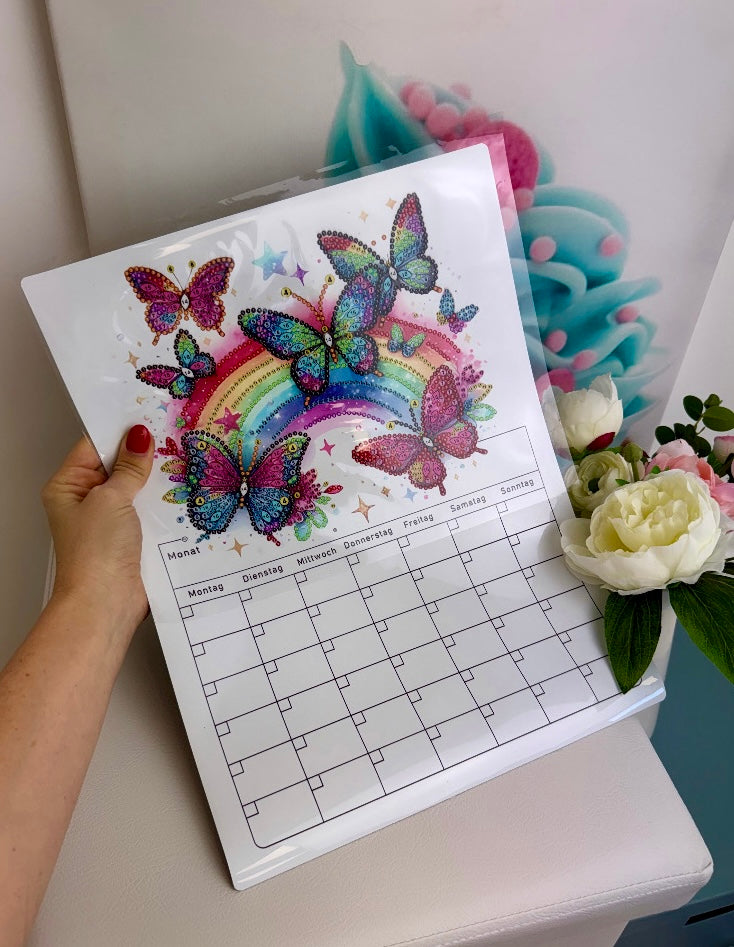 Diamond Painting Magnettafel Kalender "Schmetterlinge" 30x40cm (Monatsplaner)