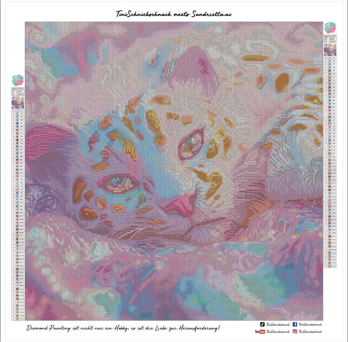 Diamond Painting Bild "Weißer Leopard" von AI-Artist Sandrietta_ai (inkl. Feenstaub) 60x60cm TSS-595