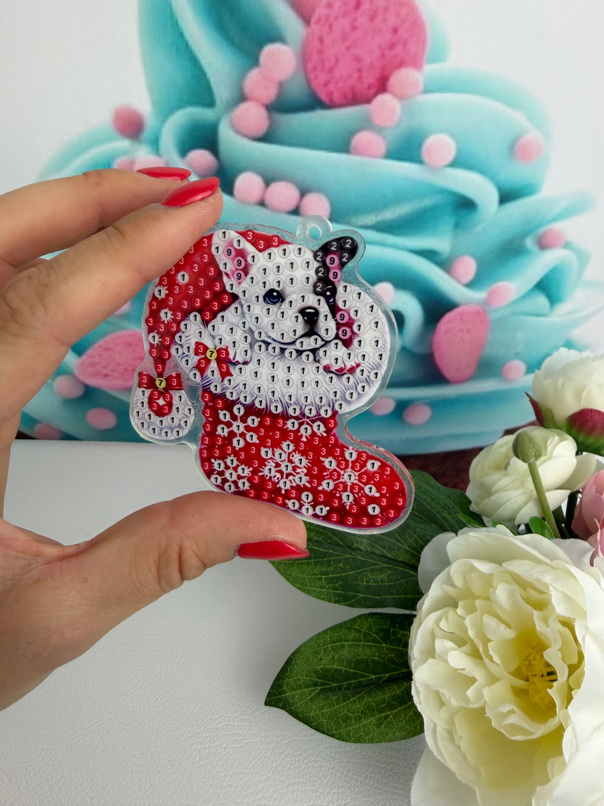 Diamond Painting XMAS Schlüsselanhänger "XMAS DOGS" ca 6x7cm (AH943)