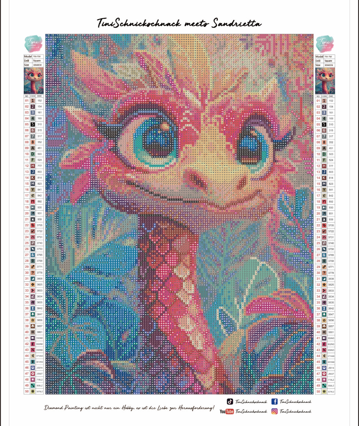 Diamond Painting Bild Fabelwesen Portrait "Draco" von AI-Artist Sandrietta_ai (inkl. Feenstaub) 30x40cm TSS-710