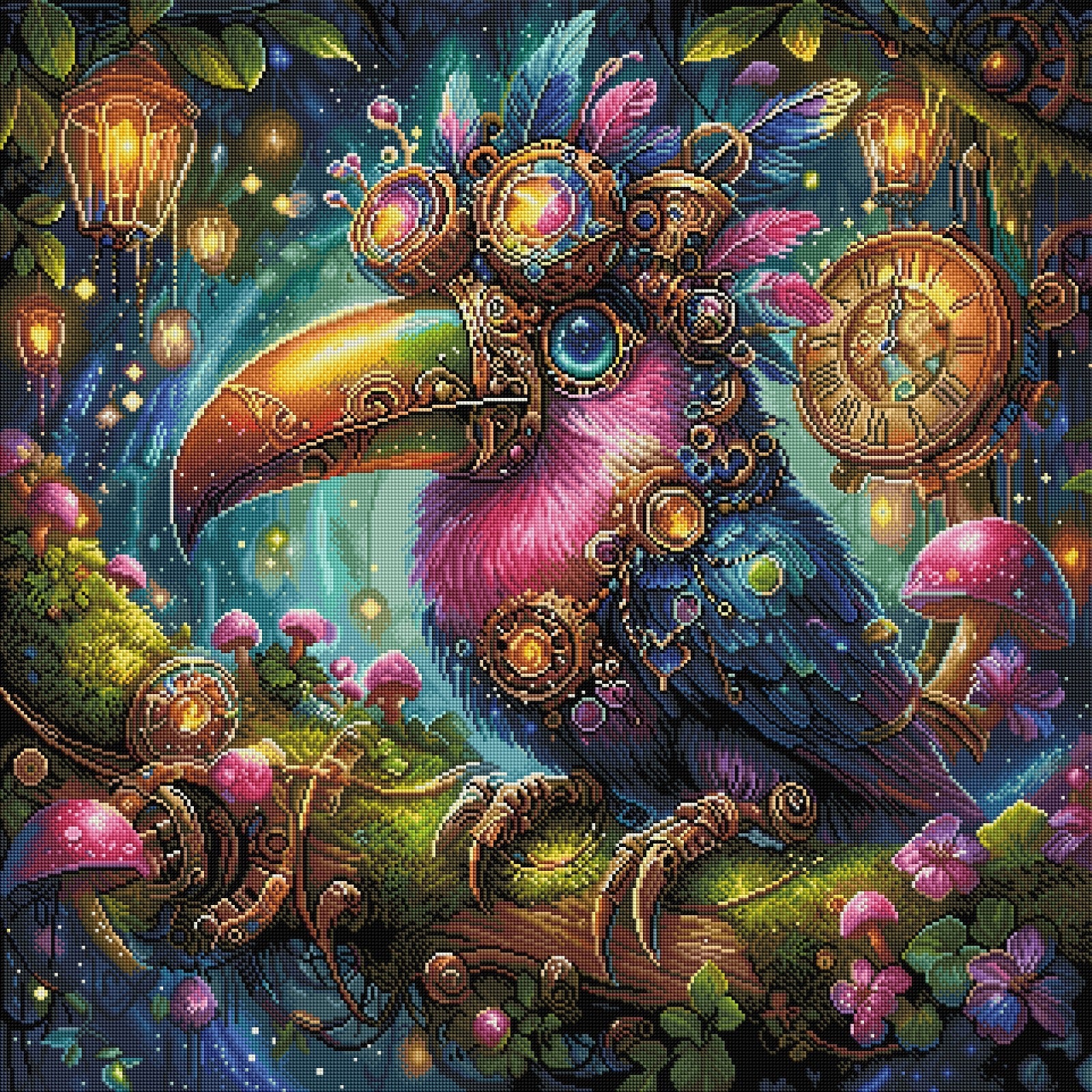 Diamond Painting Bild "Steampunk Tukan" von AI-Artist Sandrietta_ai (Sondersteine-Special) 80x80cm TSS-689