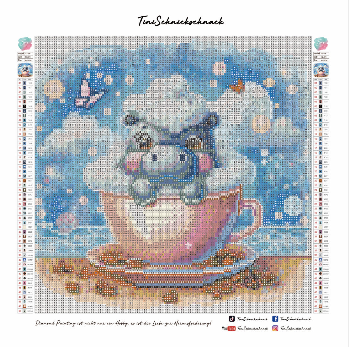 Diamond Painting Bild "Nilpferd Nala" von Lisa Morgan 30x30cm (inkl. Feenstaub) TSS-636