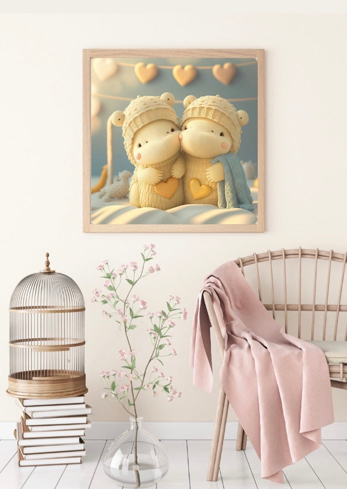Diamond Painting Bild TSS83 "Knuffelige-Nilpferde" von AI-Artist Volasuki 50x50cm mit (eckige Steine)