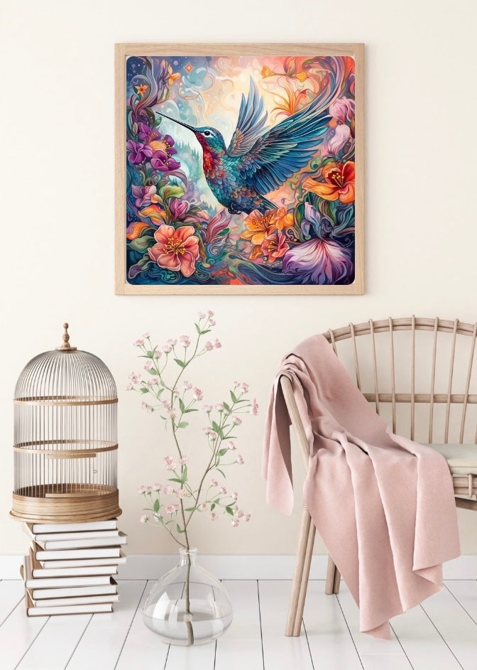Diamond Painting Bild TSS "Kolibri" von AI-Artist Sandrietta 50x50cm mit Metallic Steinen (geringe Auflage)