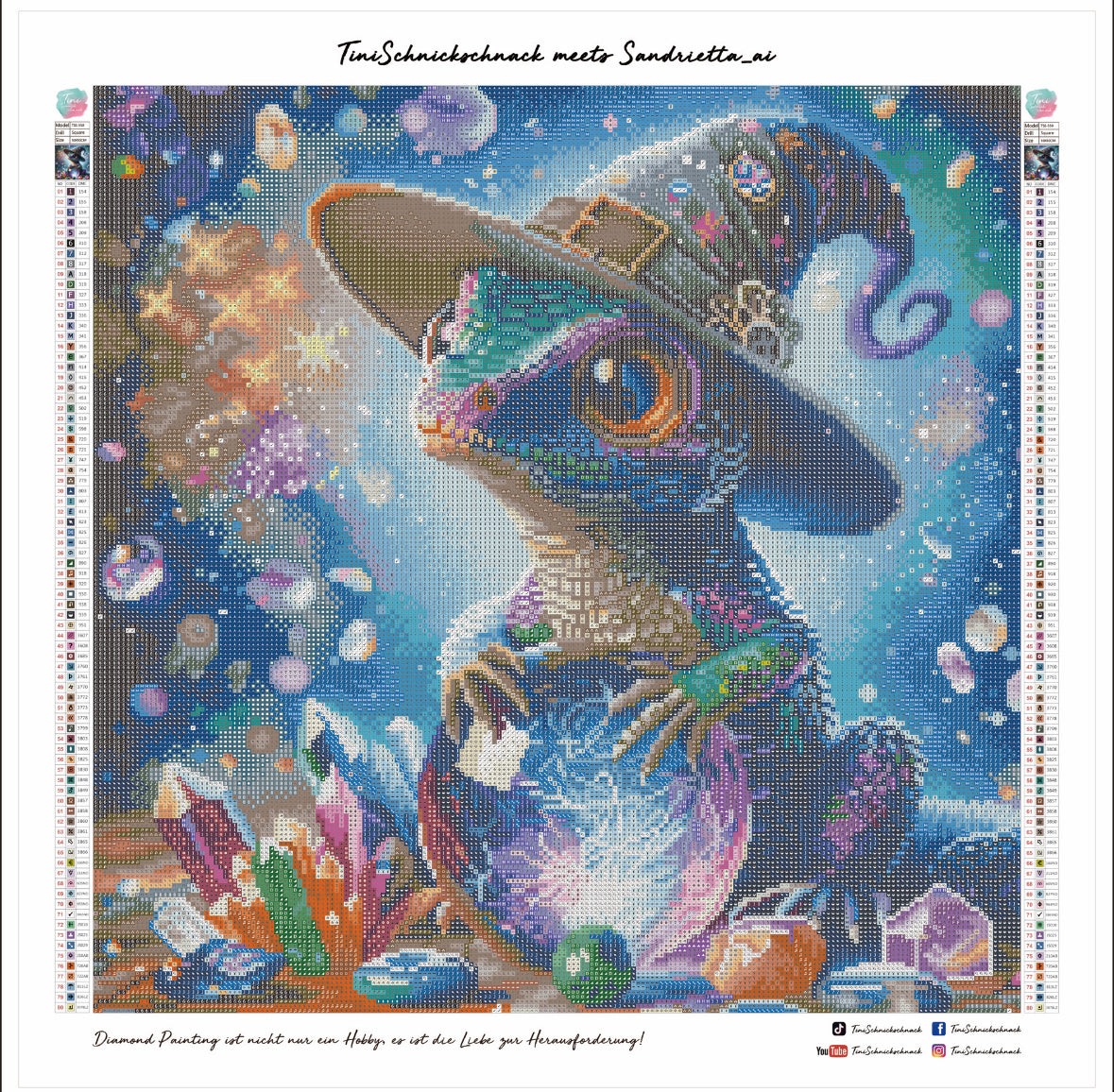Diamond Painting Bild Eidechse „Slinky" von AI-Artist Sandrietta.ai 50x50cm (inkl. Feenstaub) TSS-550