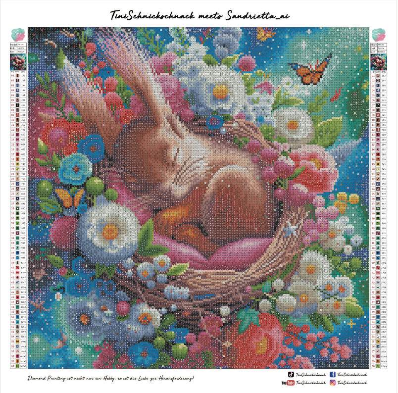 Diamond Painting Bild "Kuschelnest-Eichhörnchen" von AI-Artist Sandrietta_ai 50x50cm (inkl. Metallic Steine)