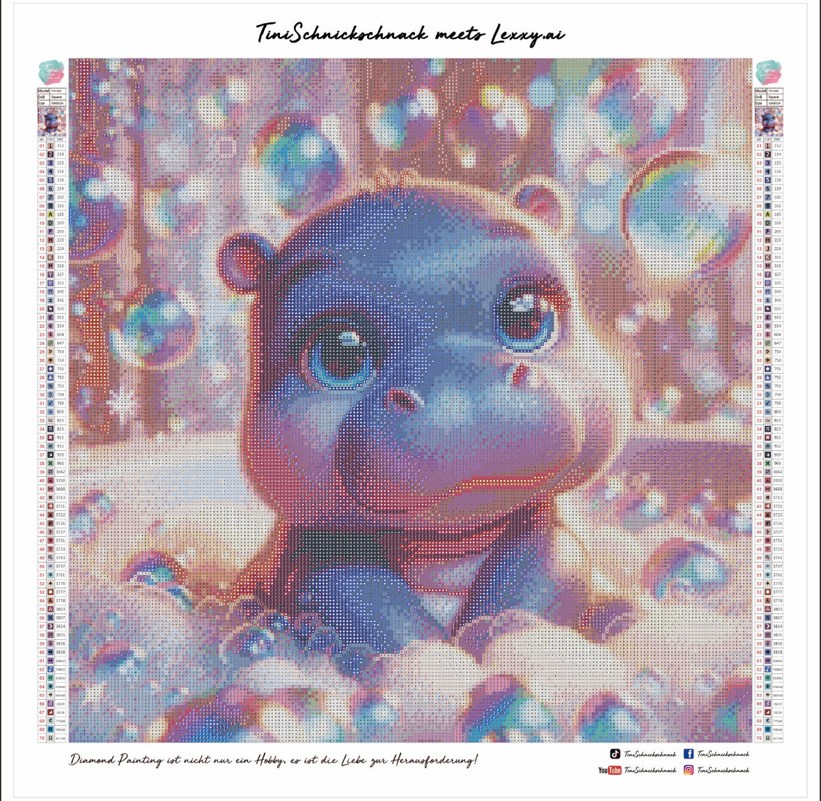Diamond Painting Bild Badespaß "Nilpferd Tilly" von AI-Artist Lexxy.ai 50x50cm (inkl. Feenstaub) TSS-510 VK1