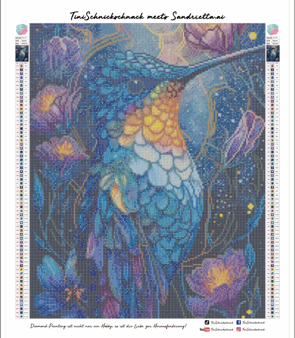 Diamond Painting Bild "Modern Art - Kolibri" von AI-Artist Sandrietta_ai (inkl. Feenstaub) 40x50cm TSS-714
