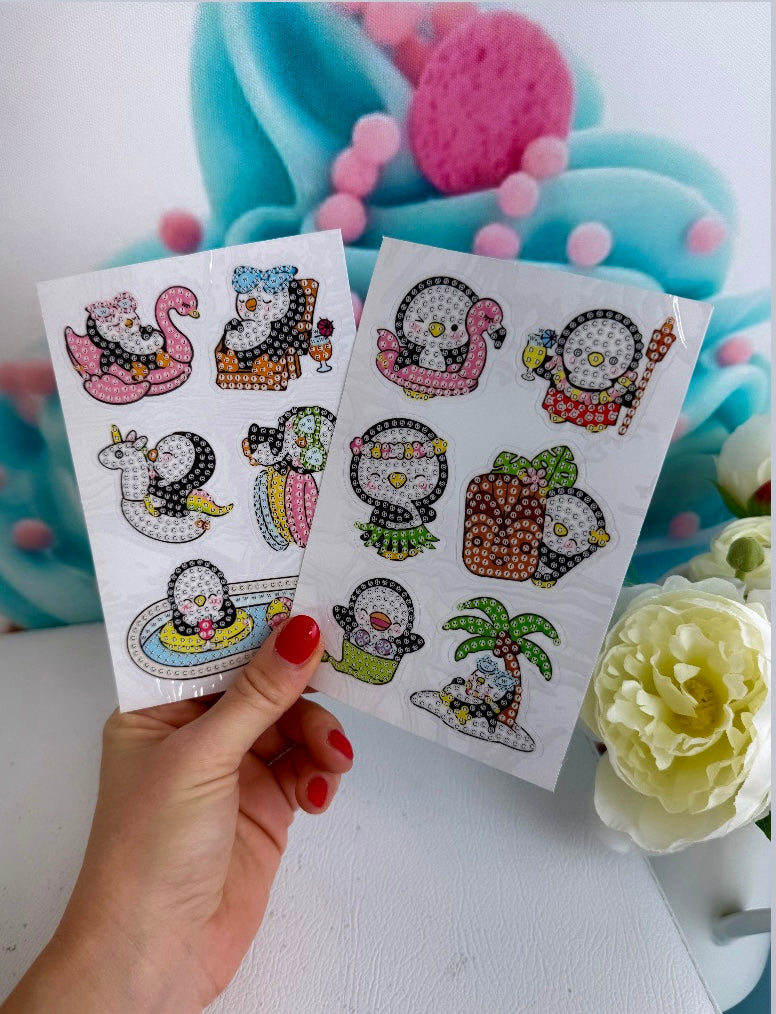 Diamond Painting Sticker Set "Pinguin-Sommerparty" 11 Stück (ST0181)
