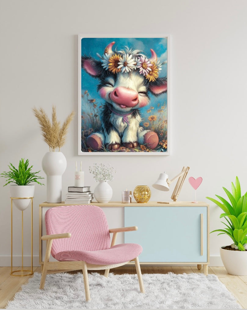 Diamond Painting Bild "Kälbchen Nina" von AI-Artist Sandrietta_ai (inkl. Feenstaub) 30x40cm TSS-740