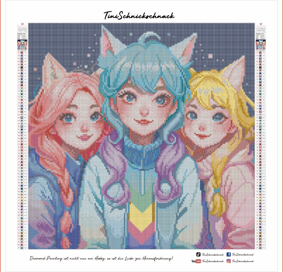 Diamond Painting Bild "Neko Sisters" von TiniSchnickschnack 40x40cm (inkl. Metallic) TSS-829