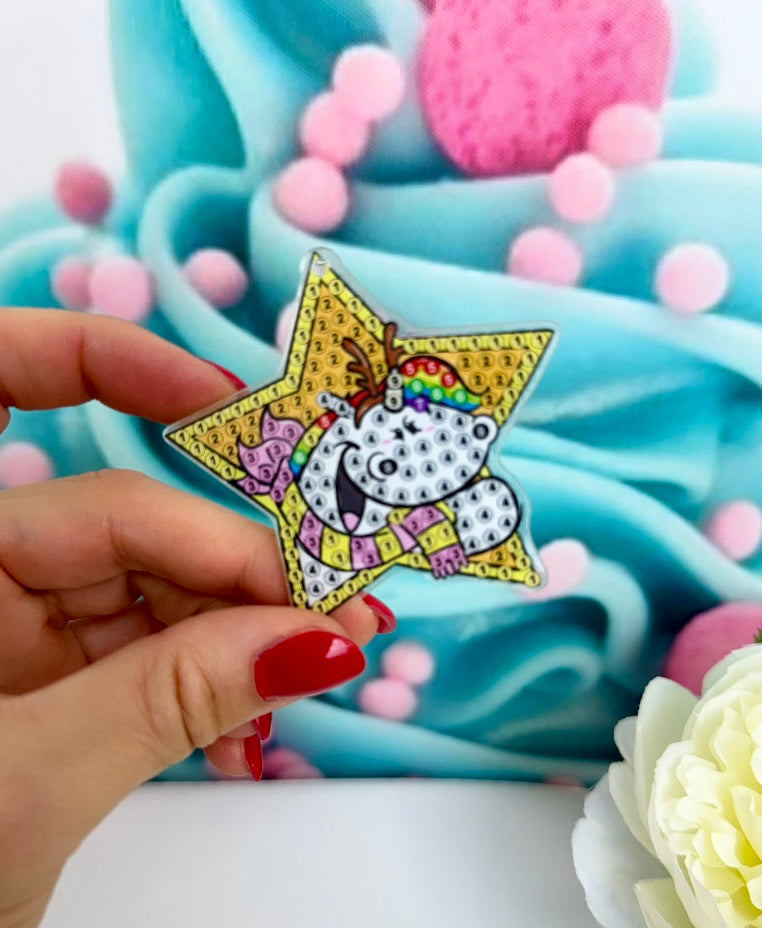 Diamond Painting XMAS Schlüsselanhänger Pummeleinhorn "Weihnachtsfreude" 6Stück (AH105)