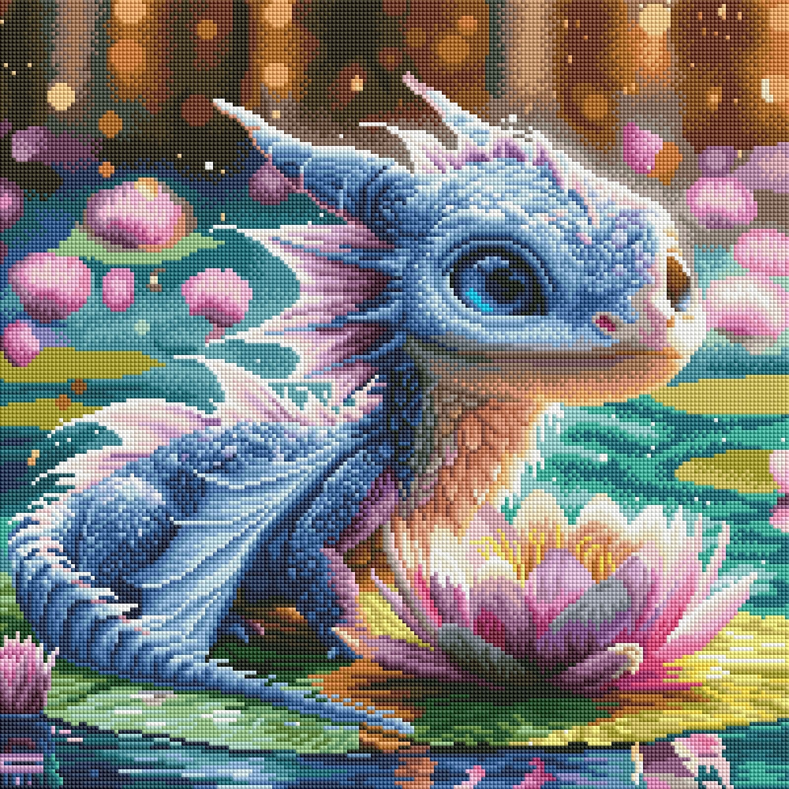 Diamond Painting Bild "Lotusdrache Liora" von AI-Artist Lexxy.ai 50x50cm (inkl. Feenstaub) TSS-623