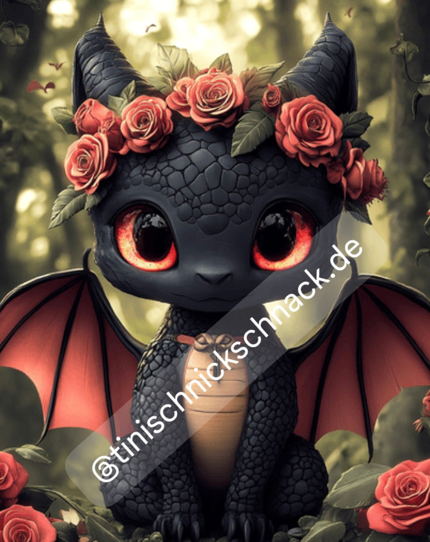 Diamond Painting Bild Drache "Ruby" von AI-Artist Bex.ai 40x50cm (inkl. Fairy Stones)
