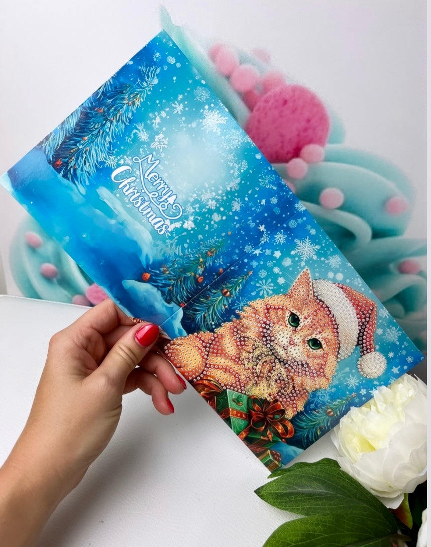 Diamond Painting Grußkarten XMAS "Welpen & Kittys" 8er Set (K25)