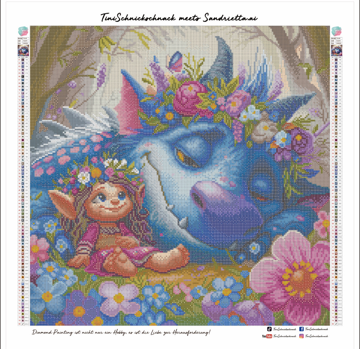 Diamond Painting Bild "Blue & Blossom - viele Wege später" von AI-Artist Sandrietta_ai (inkl. Feenstaub) 50x50cm TSS-691