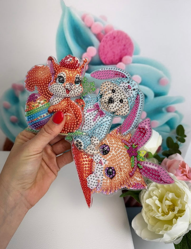 Diamond Painting XL Schlüsselanhänger "Oster-Tierkinder" 6 Stück Anhänger ca 12cm (Set) (AH507)