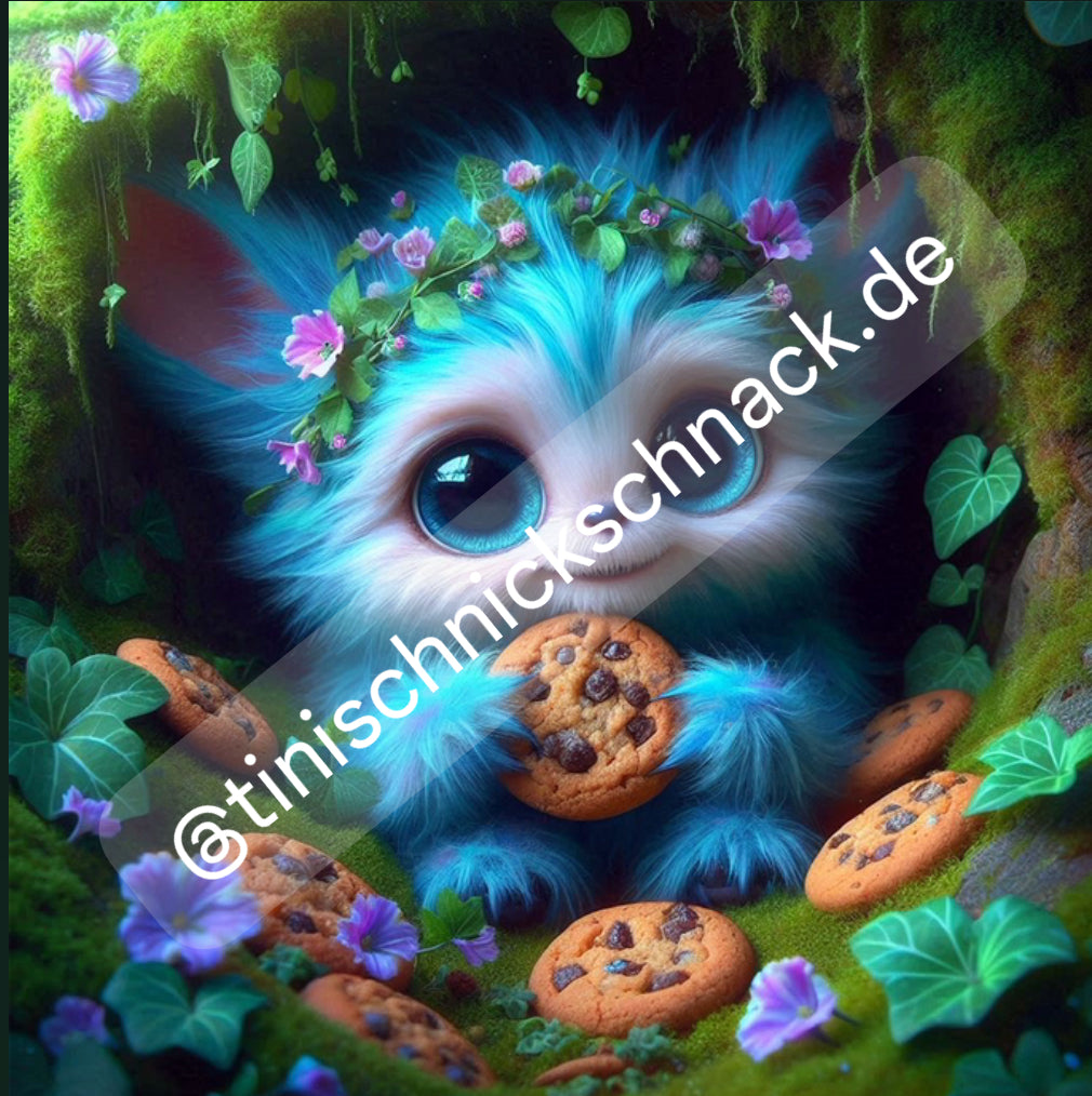 Diamond Painting Bild Waldmonster "Kessy Knusperzahn" von AI-Artist Sandrietta.ai 50x50cm (inkl. Fairy Dust)