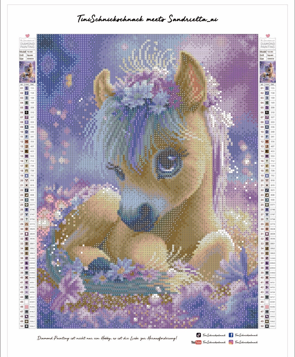 Diamond Painting Bild "Pony Polly" von AI-Artist Sandrietta_ai (inkl. Feenstaub) 30x40cm TSS-883