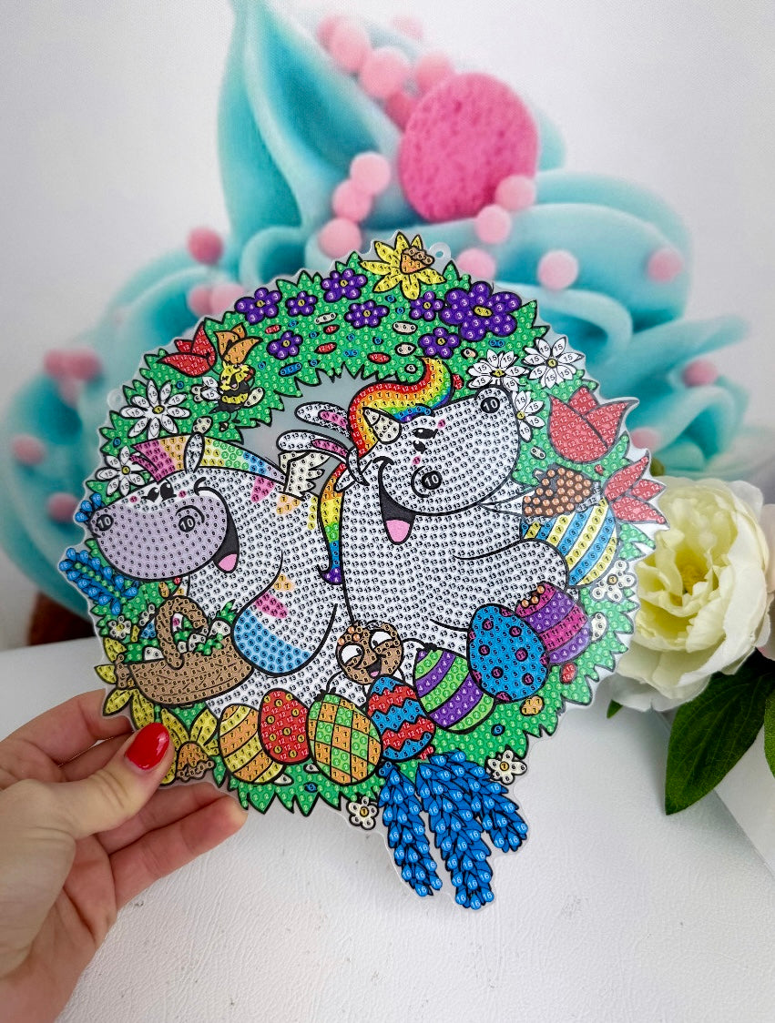 Diamond Painting Ostern Kranz "Pummel-Family" 23x25cm (O9)