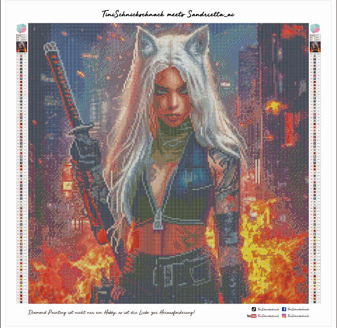 Diamond Painting Bild Feuerwesen "Lady-Rubion" von AI-Artist Sandrietta_ai 50x50cm TSS-577