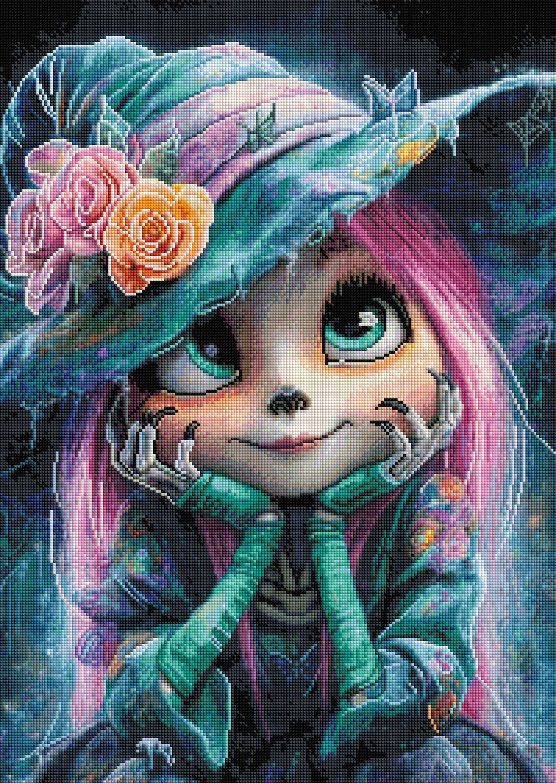 Diamond Painting Bild Hexe "Livi" von AI-Artist Sandrietta_ai (inkl. Feenstaub) 50x70cm TSS-707