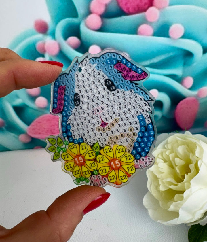 Diamond Painting Schlüsselanhänger "Meerschweinchen" 8 Stück Anhänger (AH006)