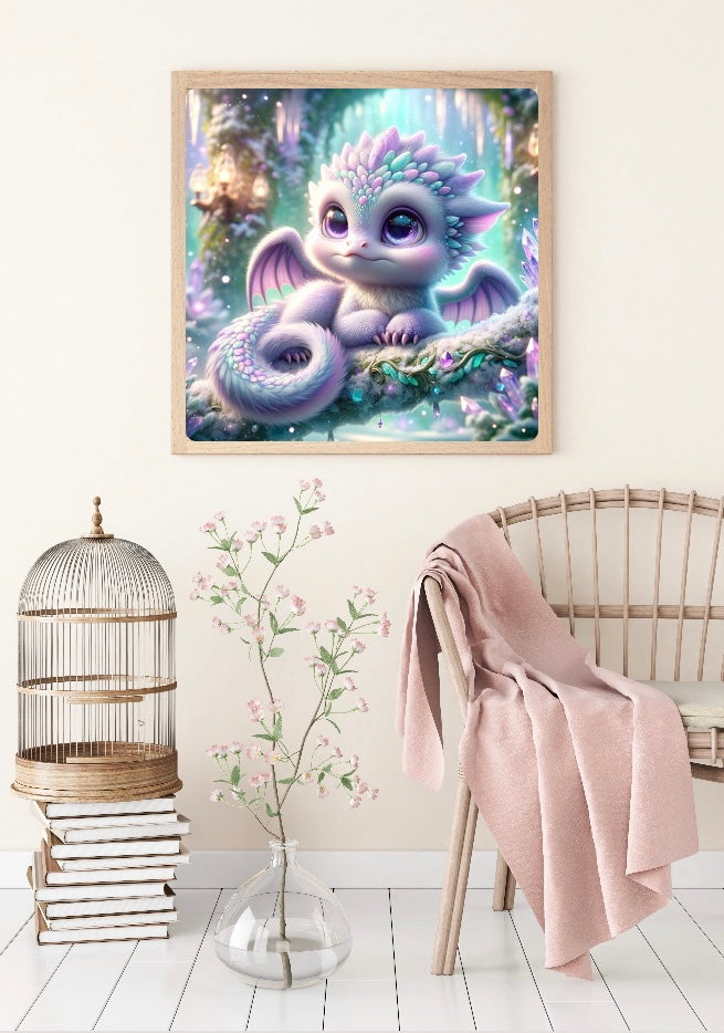 Diamond Painting Bild "Eisdrache" von AI-Artist Sandrietta_ai 50x50cm (inkl. Fairy Dust)