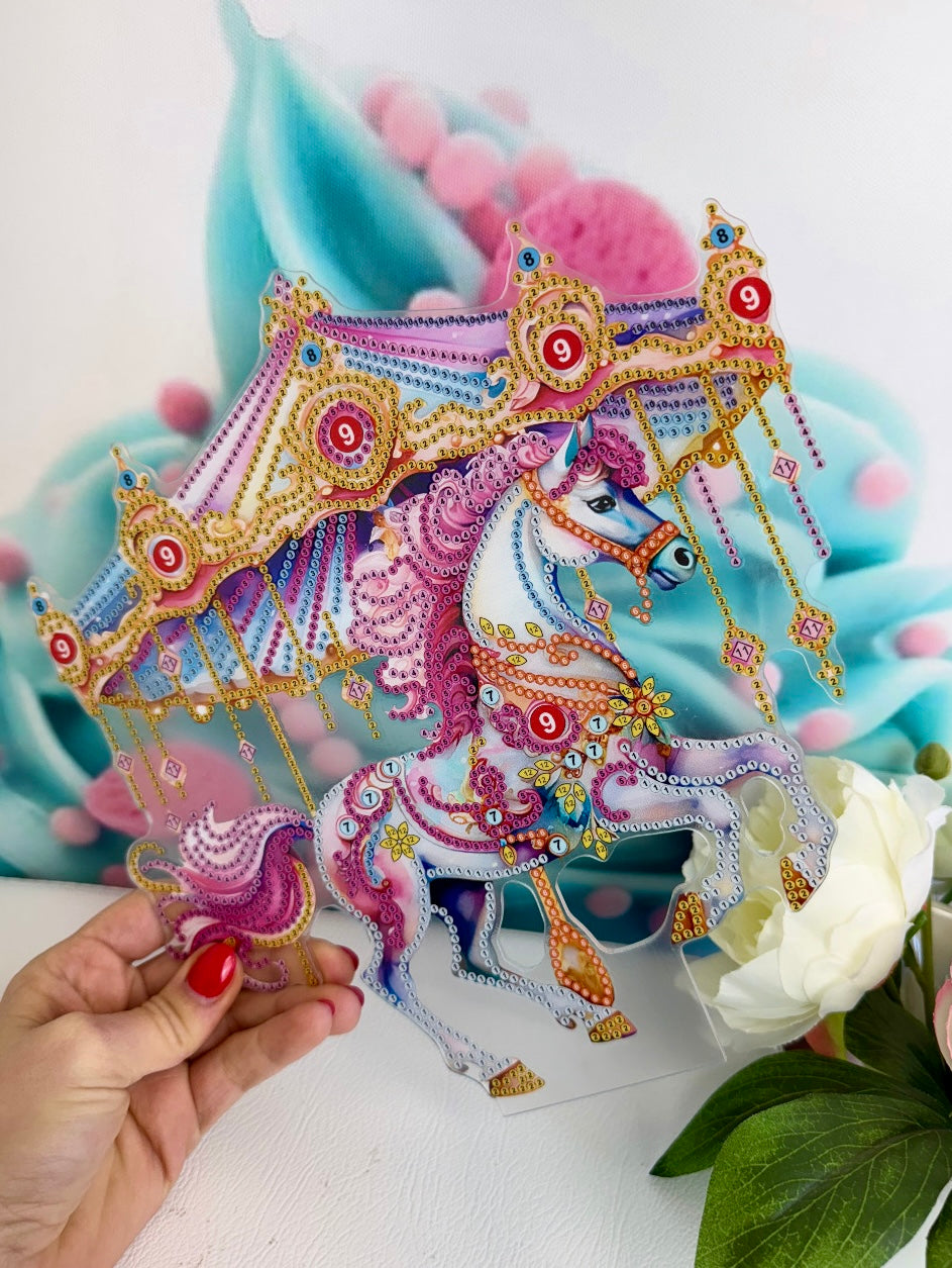 Diamond Painting Aufsteller "Karussell-Pferdchen" 24,5x24,5cm