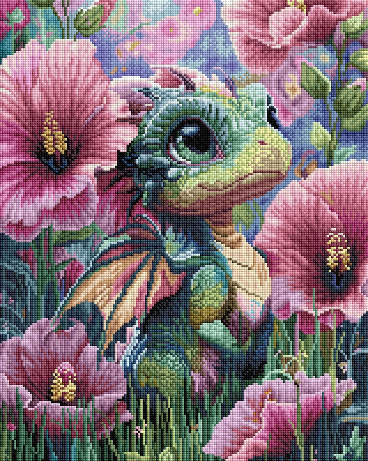 Diamond Painting Bild "Blütendrache Mavi" von AI-Artist Sandrietta_ai (inkl. Feenstaub) 40x50cm TSS-752