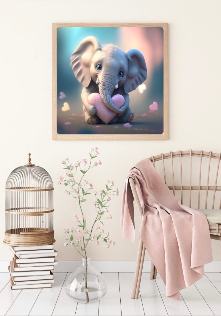 Diamond Painting Bild "Kleiner Elefant" von AI-Artist Volasuki (40x40cm) eckige Steine