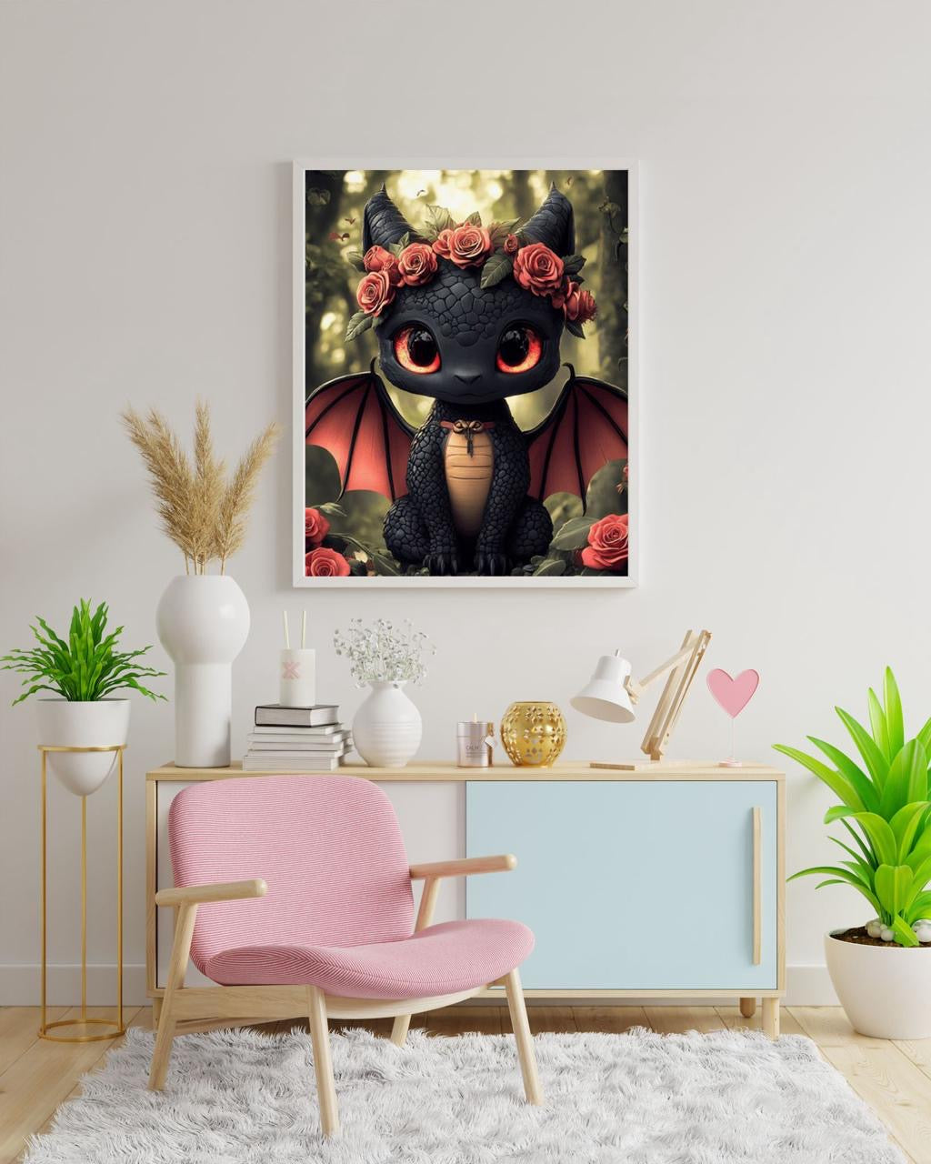 Diamond Painting Bild Drache "Ruby" von AI-Artist Bex.ai 40x50cm (inkl. Fairy Stones)