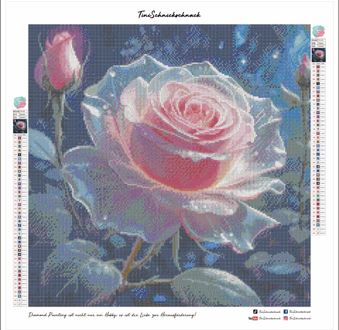 Diamond Painting TiniSchnickschnack Bild "Glasrose" 50x50cm (eckige Strasssteine) TSS-547