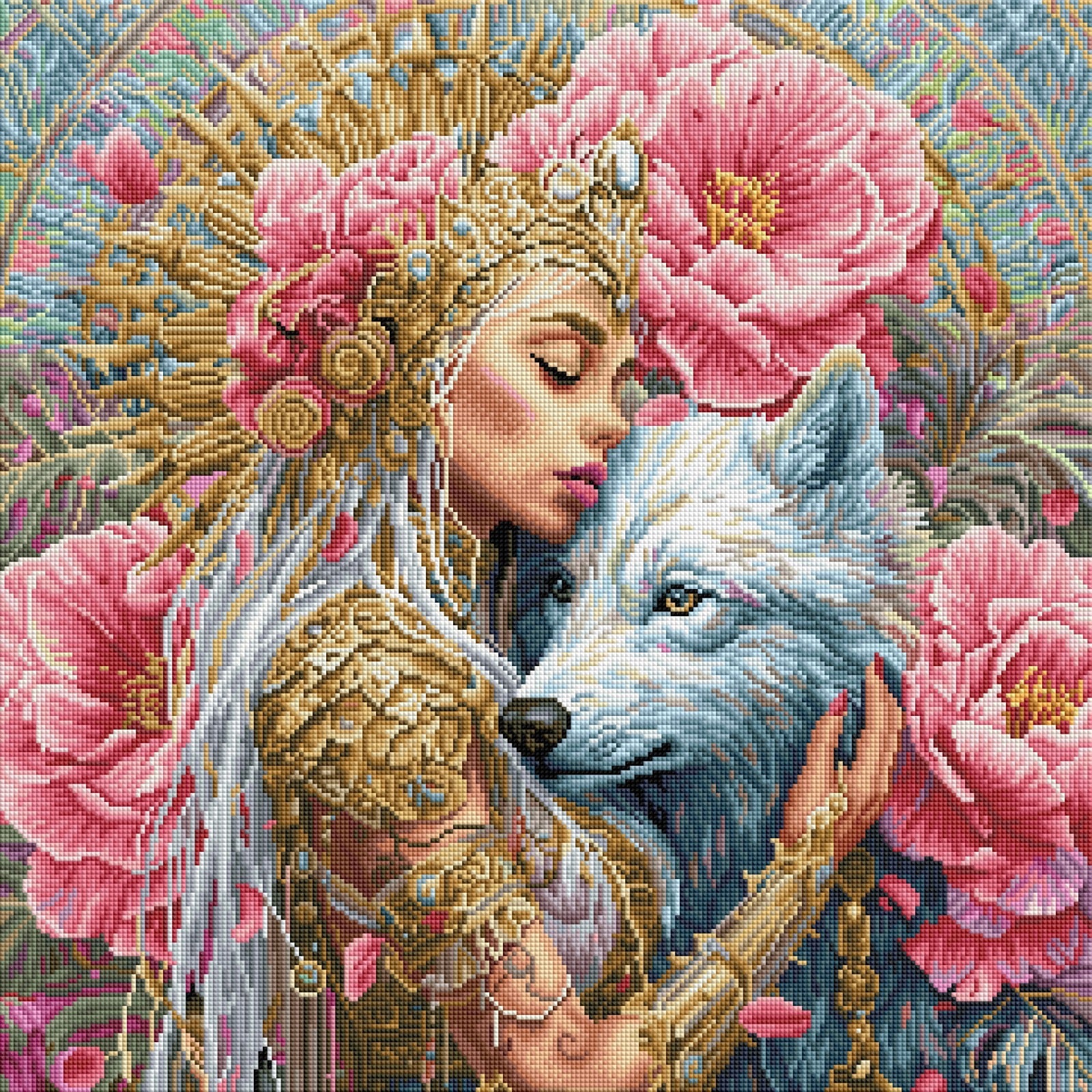 Diamond Painting Bild "Wolfsprinzessin" von AI-Artist Sandrietta_ai 60x60cm (inkl. Feenstaub) TSS-781