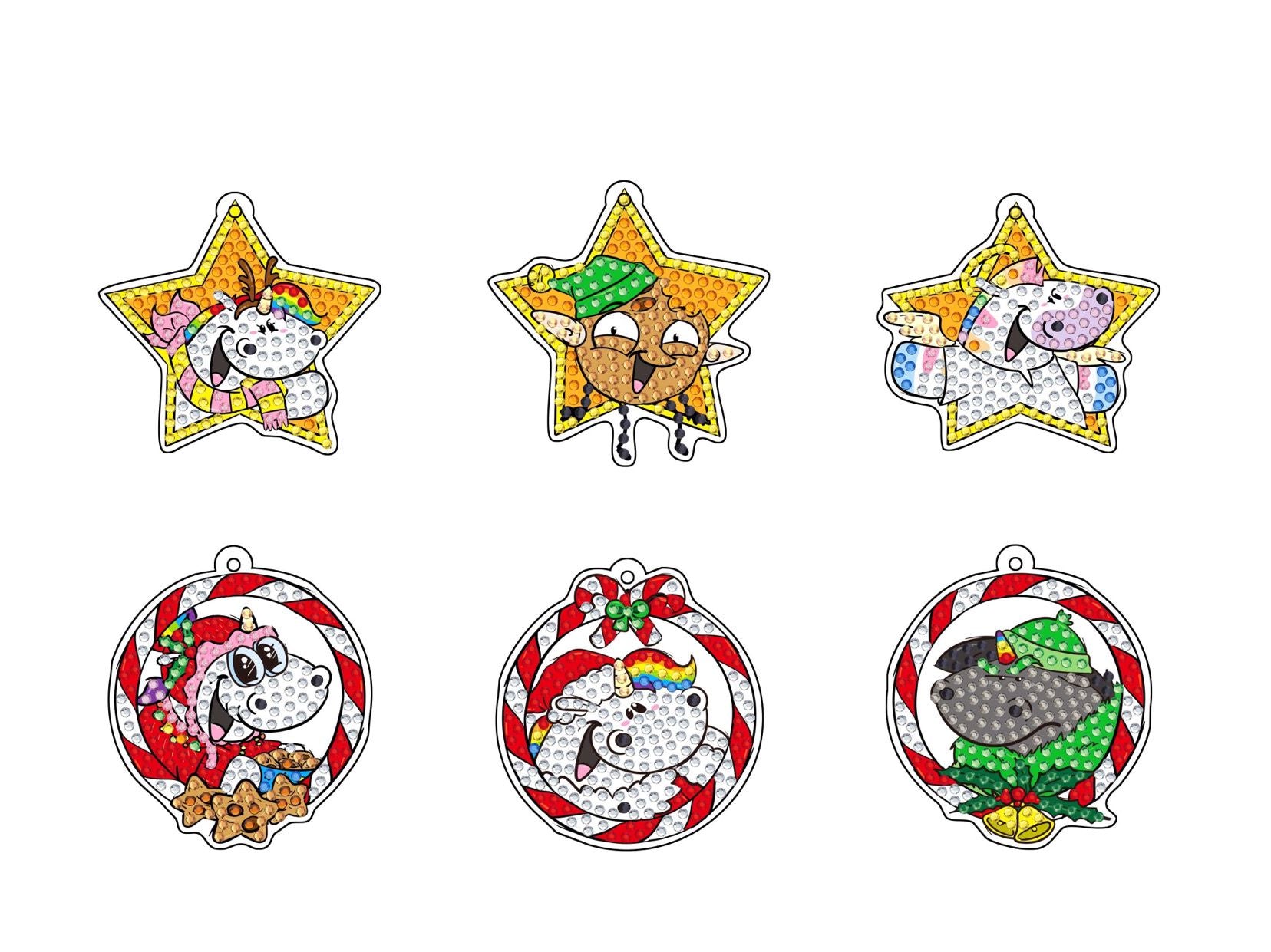 Diamond Painting XMAS Schlüsselanhänger Pummeleinhorn "Weihnachtsfreude" 6Stück (AH105)