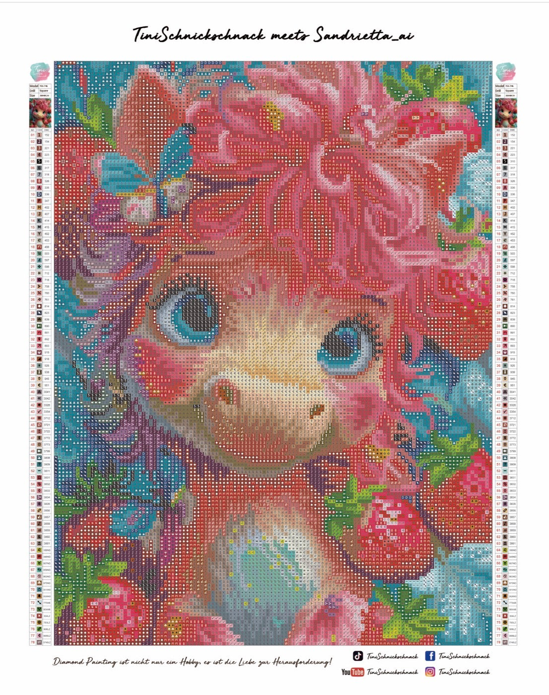 Diamond Painting Bild "Erdbeerpony" von AI-Artist Sandrietta_ai (inkl. Feenstaub) 30x40cm TSS-746