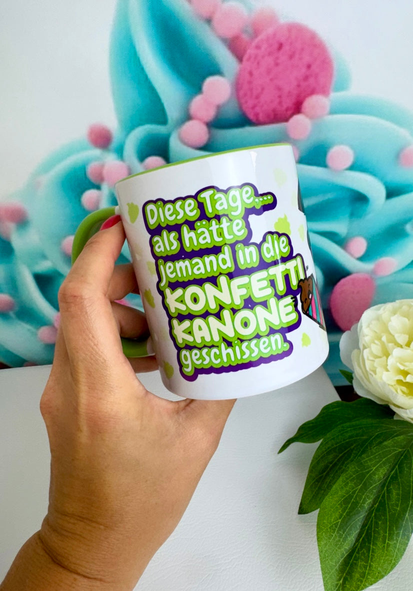 TiniSchnickschnack Pummeleinhorn "Grummeleinhorn-Konfettikanone" - Tasse grün 330ml