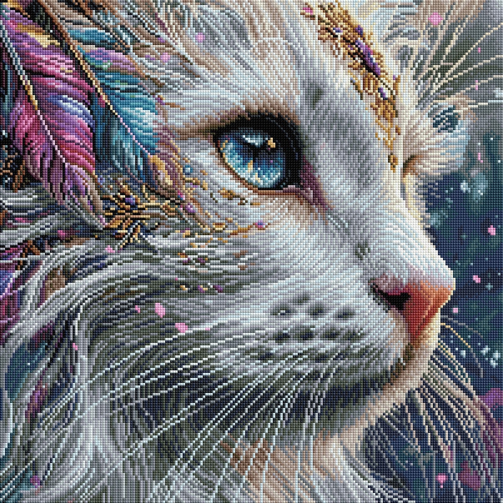 Diamond Painting Bild „White Cat" von AI-Artist Sandrietta.ai 50x50cm (inkl. Metallic) TSS-799