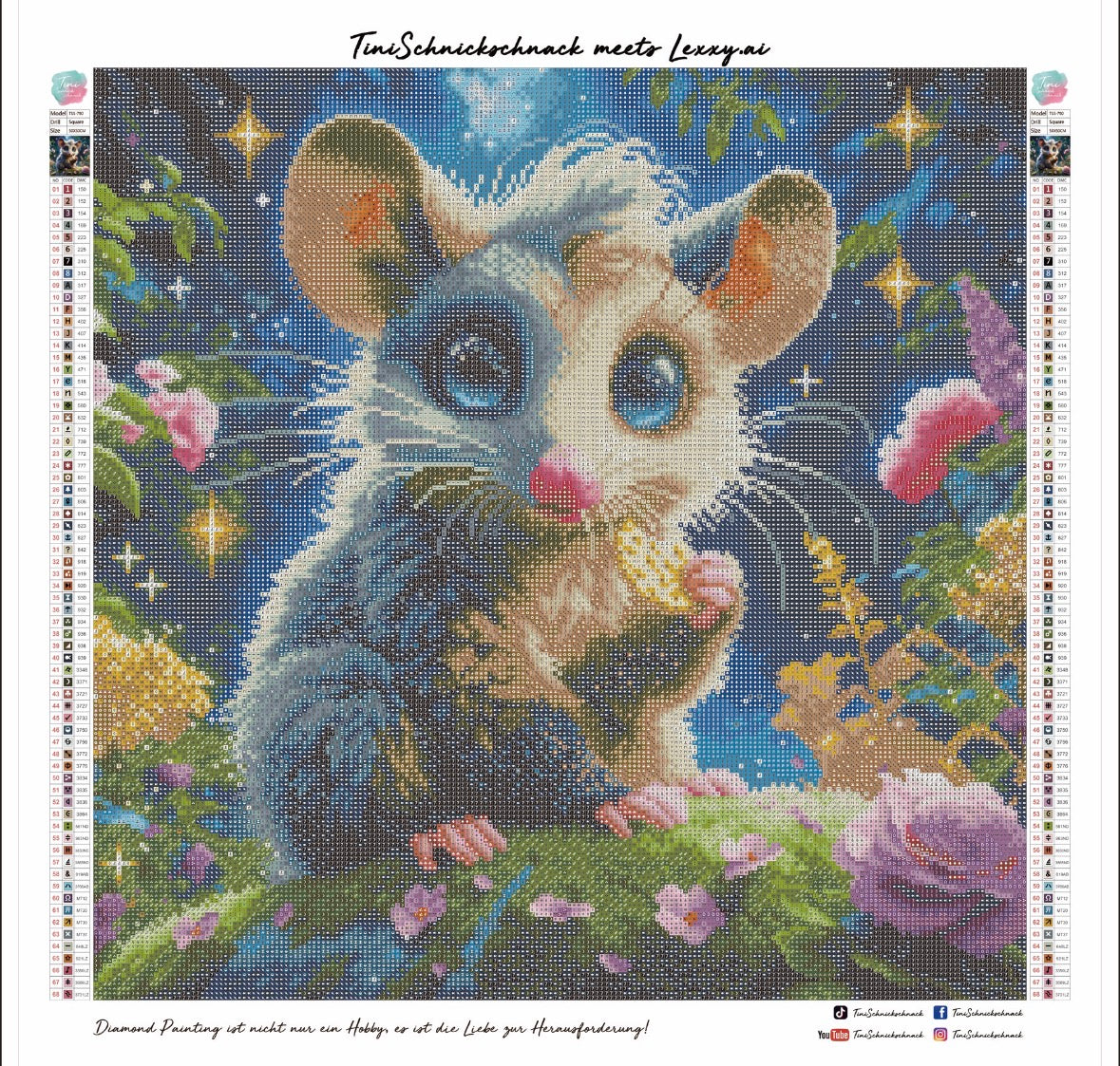 Diamond Painting Bild Opossum "Fietje" von AI-Artist Lexxy.ai 50x50cm (inkl. Feenstaub) TSS-790