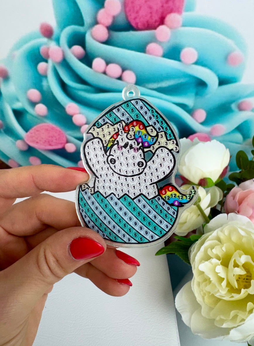 Diamond Painting Schlüsselanhänger Pummeleinhorn "Bunte Ostereier" 6 Stück Anhänger (Set) (AH528)