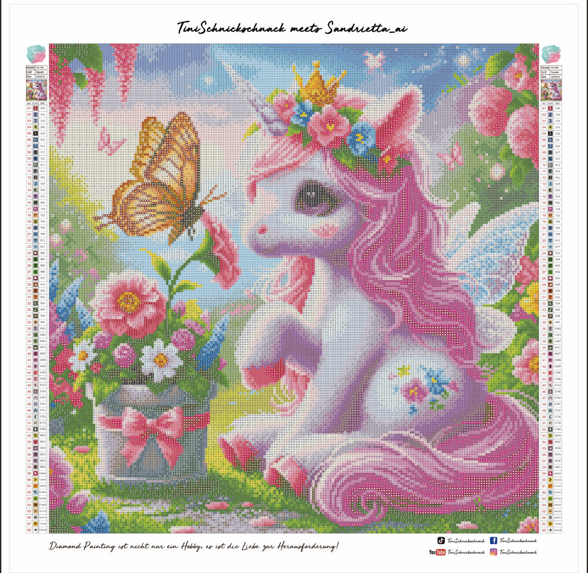 Diamond Painting Bild Einhorn "Flocke" von AI-Artist Sandrietta.ai 50x50cm (inkl. Fairy Dust) TSS-499