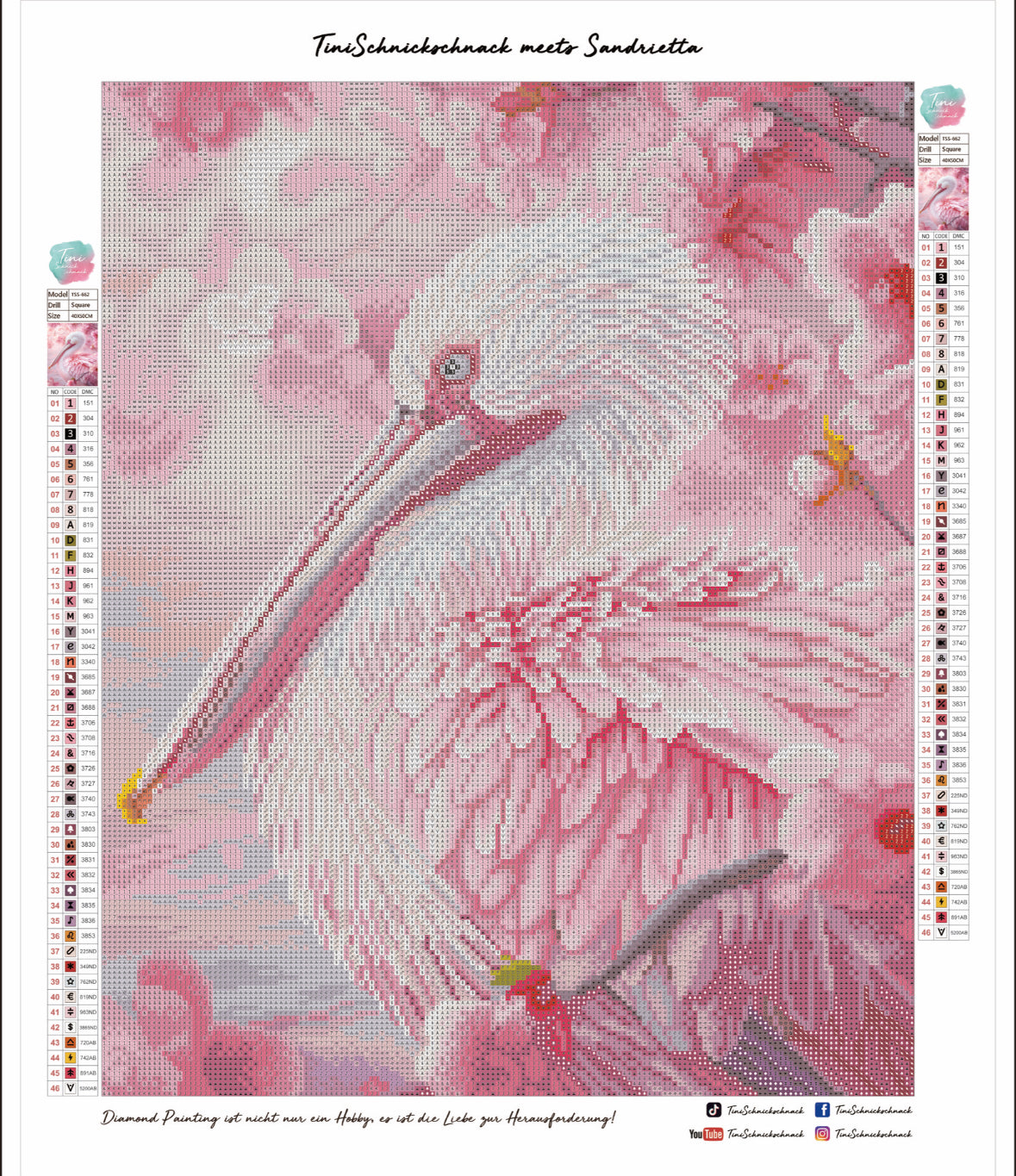 Diamond Painting Bild "Pinky Pelikan" von AI-Artist Sandrietta_ai (inkl. Feenstaub) 40x50cm TSS-662